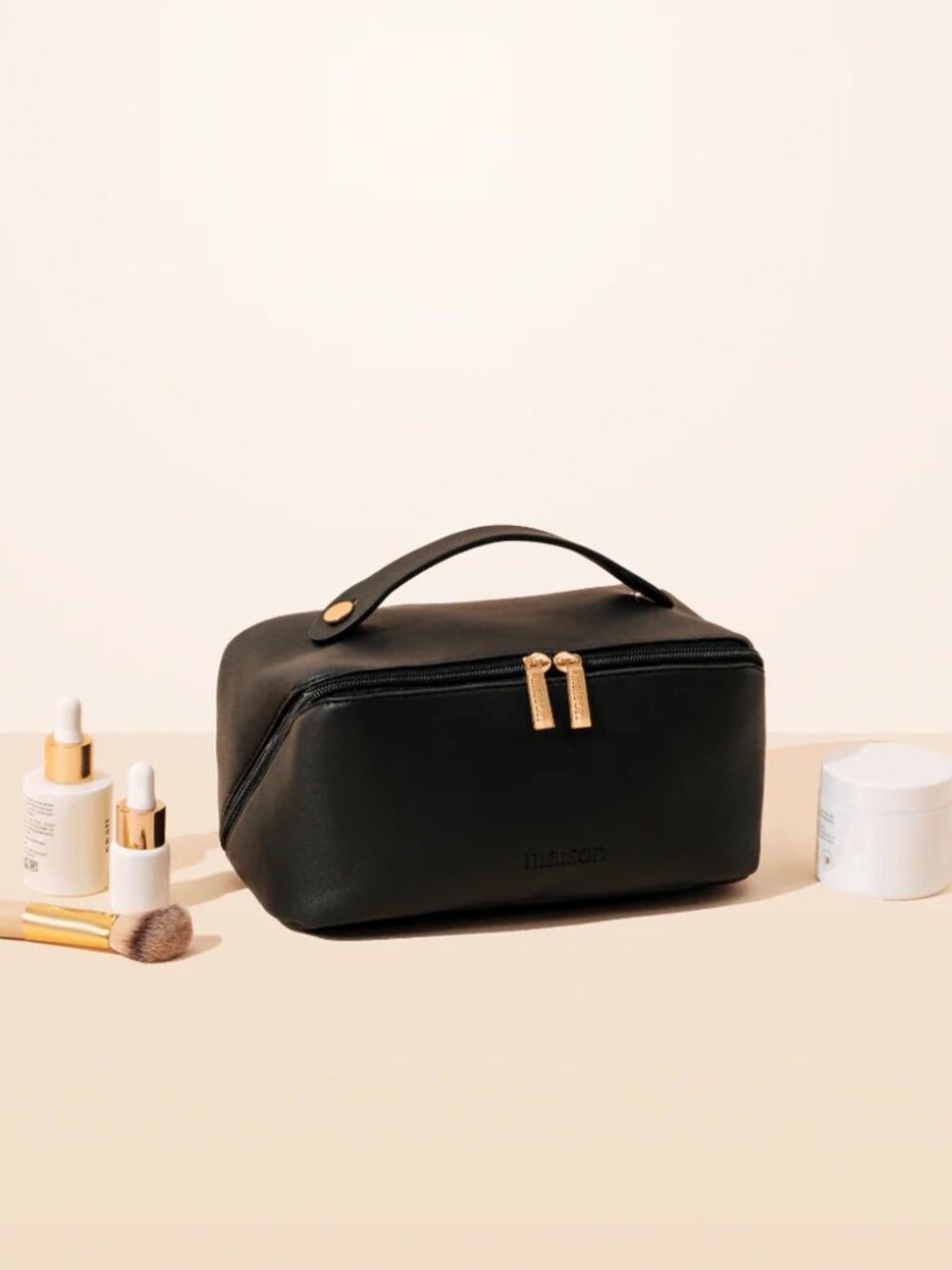 Maison SALY Expandable Travel Makeup Bag -Midnight Black